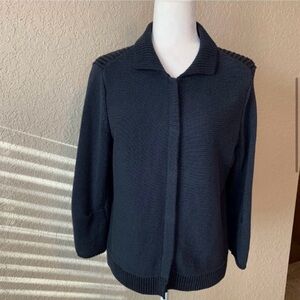 Cabi Navy Pursuit Ribbed Sweater Jacket EUC